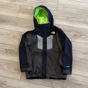 The North Face Kids' HyVent Black and Gray Raincoat with Green Lining Medium